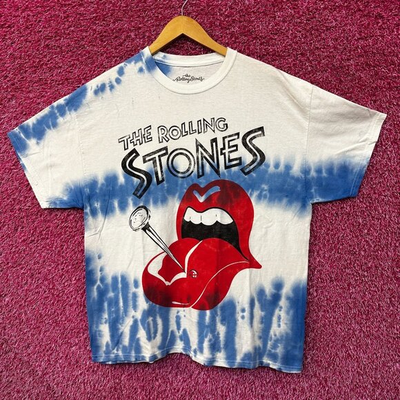 The Rolling Stones Hot Lips Tie Dye Blue Oversized T-Shirt  Size Large - Picture 1 of 7